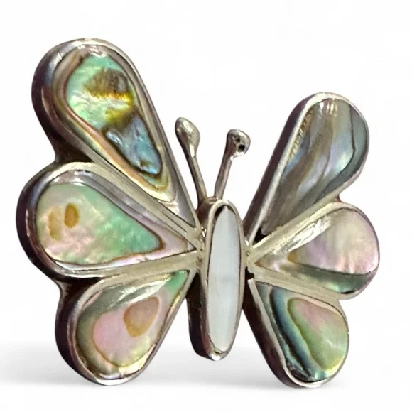 Vintage Mexico Silver Abalone and Mother of Pearl Butterfly 🦋 Brooch - Picture 3 of 4